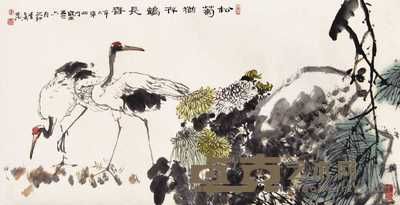 李子侯 松菊犹存鹤长春 横幅 124×65cm